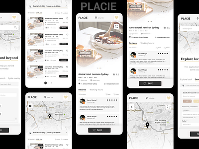 PLACIE app art black colorful ui design map minimalism mobile new place app trend ui ux