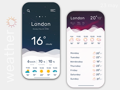 Weather app art best branding color design flat good icon illustration ios minimalism modern new trend ui ux web website work