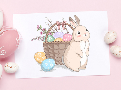 Cute Easter bunnies illustrations set art bunnies cute design easter eggs greeting hand drawn illustration illustrations lettering set typography vector