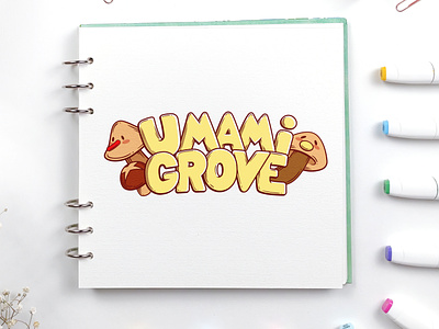 Umami Grove Game Logo Design art cartoon cute design flat fonts game logo illustration lettering logo mushroom typography umami video game videogames vr