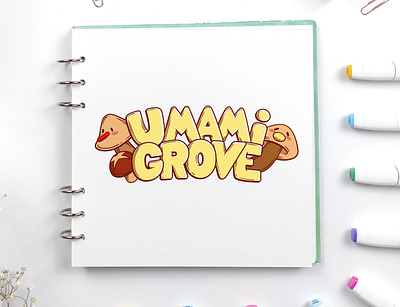 Umami Grove Game Logo Design art cartoon cute design flat fonts game logo illustration lettering logo mushroom typography umami video game videogames vr