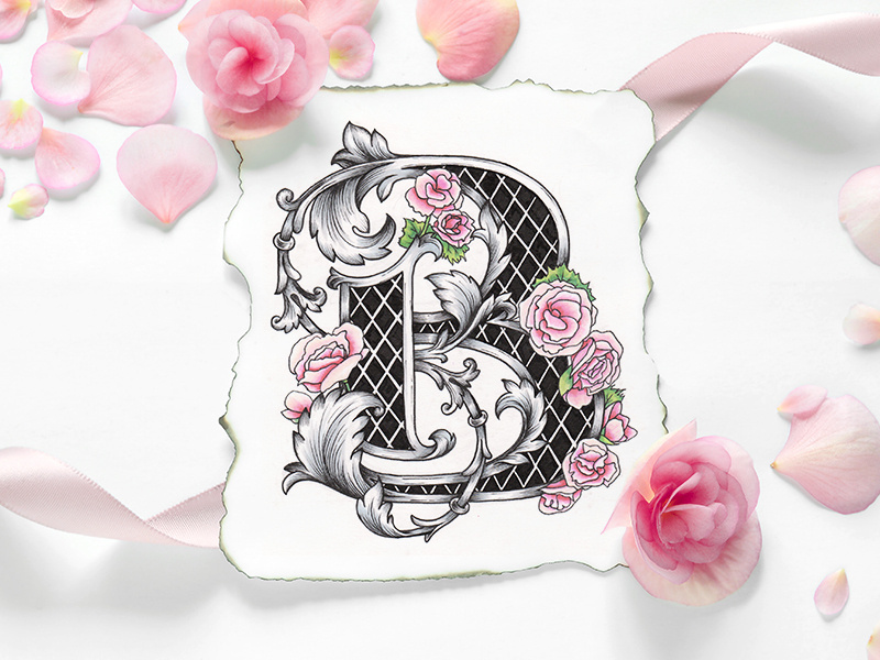 Victorian Floral Alphabet - B (Begonia) begonia alphabet floral botanical vectorian art lettering typography fonts illustration