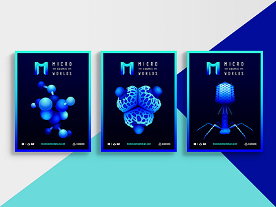 Posters for VR game bacteria biology blue cells contrast cyan flat fluorescence illustration microbiology microscopic minimalistic molecules poster science vr