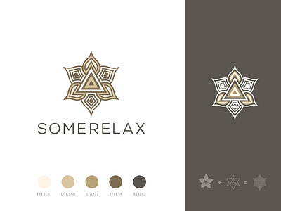 Spa salon manicure "Somerelax" logo design design flat flower gold identity logo lotus manicure merkaba minimalistic relax salon spa triangles