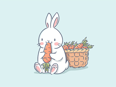 Cute rabbit eat a carrot. Vector illustration. art artwork baby carrot cute eat flat hand draw handdraw illustration line art minimalistic pastel color rabbit vector