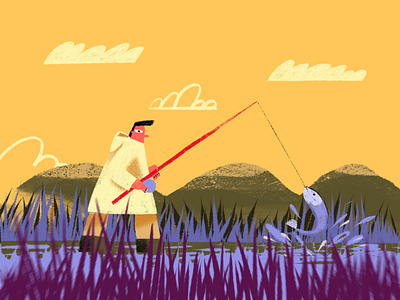 Fishing drawing fishing illustration lake nature procreate