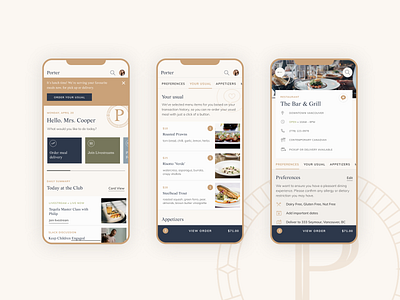 Porter bar clubs events member members membership restaurant service ui ux