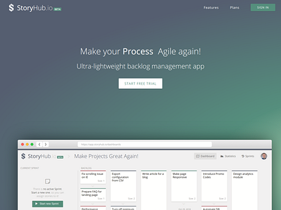 StoryHub.io Landing landing page project management tool