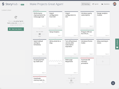 StoryHub.io application backlog project management tool user stories