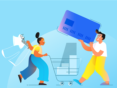 Shopping Spree black friday creditcard cyber monday editorial art illustration people shopping shopping cart