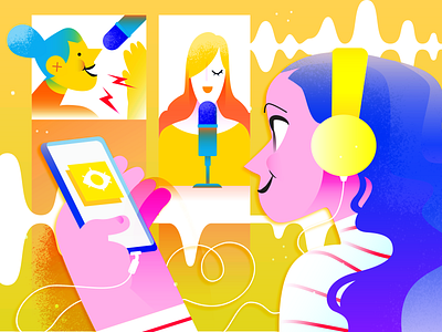 New Year, New Podcasts audio editorial art girl character headphones illustration illustrator photoshop art podcasting podcasts radio spotify vector art
