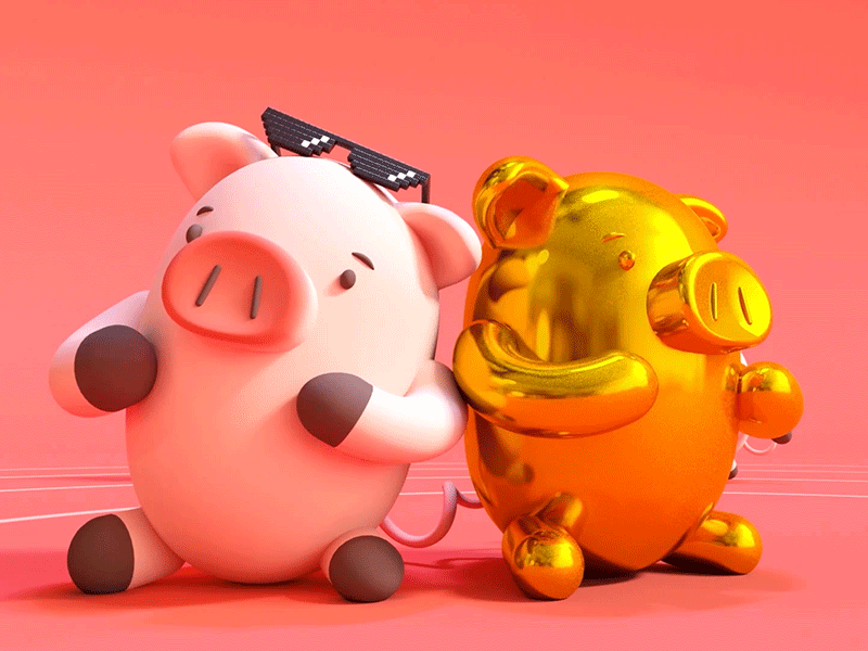 Happy Coral Pig 3d animal animation characterdesign coral design friendly graphicdesign helixd motiongraphics pig