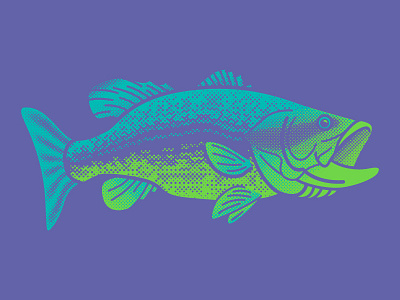 Wishin I Was Fishin animal bass fish fishing halftone illustration screen print smallmouth