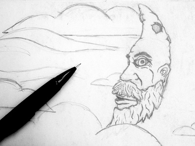 Man In The Moon Sketch beard clouds drawing moon pencil sketch