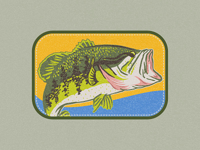 Here Fishy Fishy bass fish flat patch screen print texture vintage water