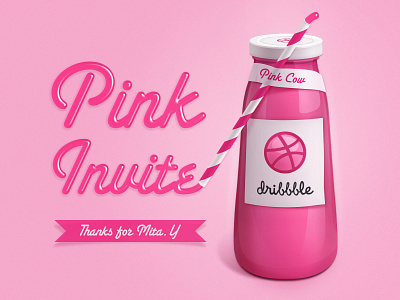 Invite ( Modify ) cow dribbble invitation invite milk pink realistic thank you thanks