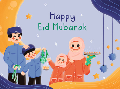 Postcard / Greetings Card Illustration art cartoon character digital illustration drawing eid mubarak illustration illustration design illustrator procreate