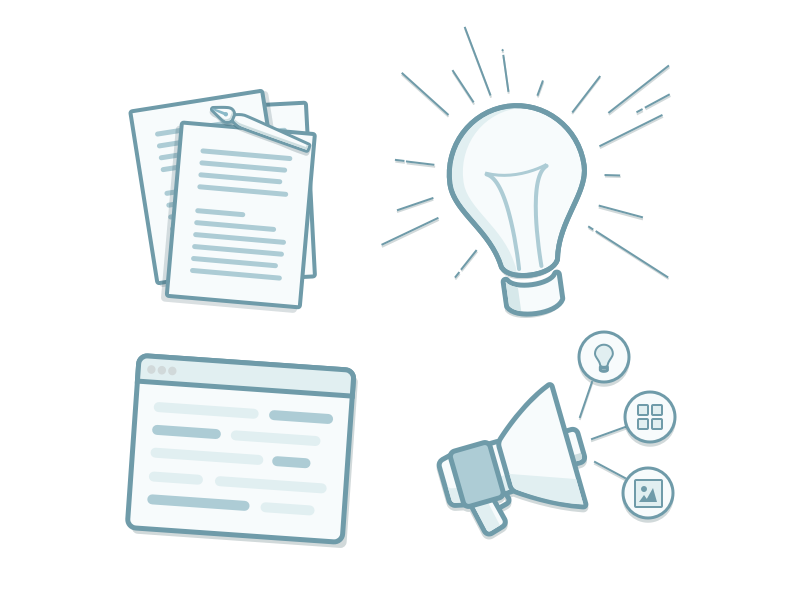 Illustration Doodles featured ideas code bullhorn megaphone lightbulb pen flat line doodle illustration