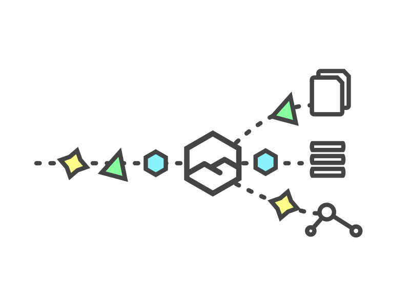 Denali Feature Graphic - Data Flexibility playful happy minimal colors shapes vector line data database