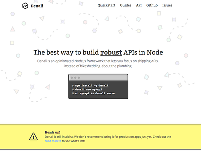 Denali.js Homepage code colorful developer homepage open source