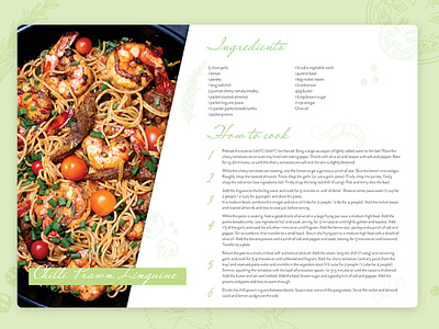 prawn linguine recipe design food graphic design illustration layout design print design recipe recipe card vector