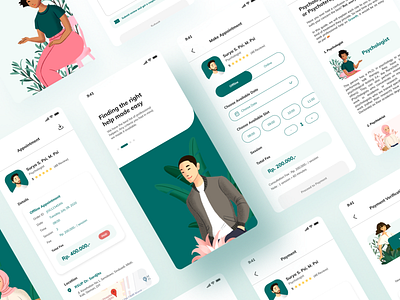 Growth - Mental Health Professional Finder - Screens app booking branding consultation consultation booking design health illustration logo mental health mental health app minimal mood tracker psychologist psychology typography ui uiux ux vector