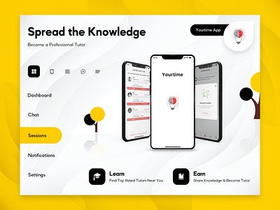 Yourtime Application on Android & iOS android answers app app design application chat connect design earn education education app educational ios learn questions screens sessions student tutor video call