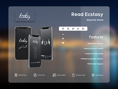 Ecstasy - Book Application in Android & iOS android app anytime anywhere app audio audiobook author bio book design ecstasy illustration ios multilingual multimedia read reading app share shop ui ux