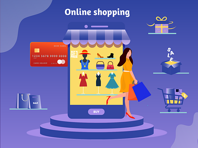 Online Shopping - Illustration Design 2d app buy cart design ecommerce illustraion illustration online shopping sale ui ux