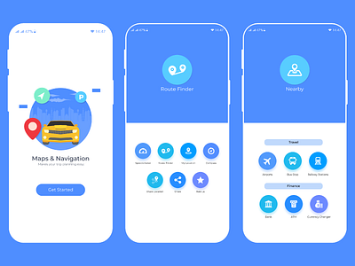 GPS maps & Navigation android app arrange beautiful blue colors concept design dimensions icons ui verify