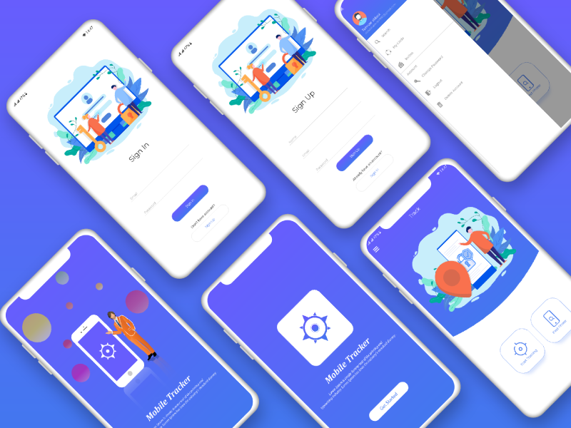 Phone Tracker App UI design! branding icon vector ux uxdesign mobile ui-ux design flat ui desing application illustrator app illustration interface adobe design ui pack ui tracker phone