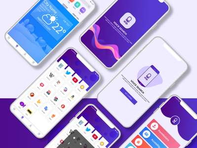 Voice search app ui design clean blue logo icon typography branding mobile uxdesign ux ui-ux design flat application vector ui desing illustrator illustration ui app interface design