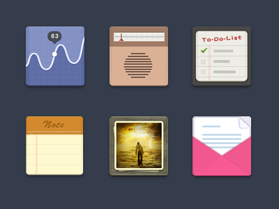 Icons flat gris icon mail note photos radio reminders stocks