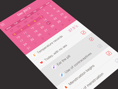 Calendar flat-ui aap andriod calendar coitus flat menstruation pregnant prepare temperature ui