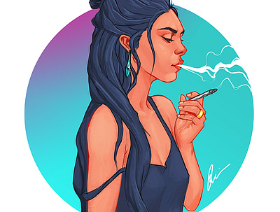 Girl smoking character character design colorful art design hair illustration photoshop