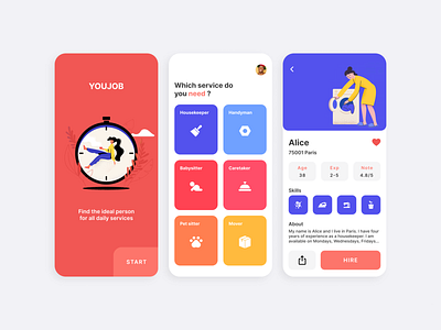Youjob app app booking clean colors flat help housekeeper illustration interaction job mobile app onboarding services ui uidesign uiux ux flow vector webdesign