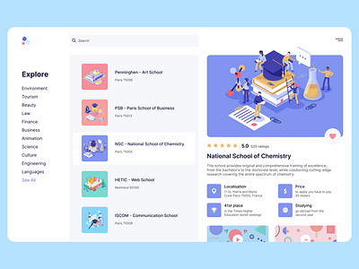 School Search Landing Page clean colors creative dashboard graphics help illustration interaction interactions interface school study ui uidesign university ux uxdesign uxui webdesign website