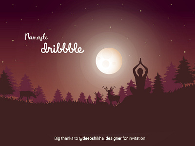 Dribbble Invite debut debutshot design dribbble debut illustration moon namaste nightsky thank you vector