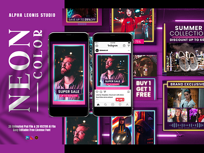 NEON COLOR - Animated Stories Post animated gif branding cover design design instagram post instagram stories layout design poster collection template design ui