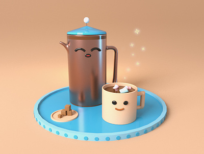 Everyday objects 01 3d 3d artist 3d characters 3d coffee 3d design 3d objects 3d scene 3d table c4d character design coffee coffee table design illustration kawii kawii character maxon c4d morning coffee tableware