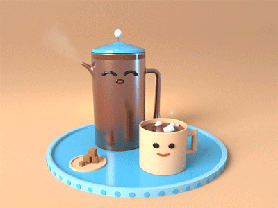 Everyday objects 01 in motion 3d 3d artist 3d character 3d motion graphics 3d render 3d scene arnold art direction c4d cgi cinema 4d coffee cup of coffee design illustration kawii kawii character modeling motion graphics tableware
