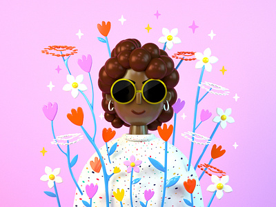 Floral girl challenge 3d 3d artist 3d modeling afro girl art direction botanical c4d cgi curly curly hair design floral flowers girl illustration lady motion graphics nature spring woman