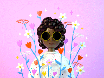 Floral girl challenge 3d 3d artist 3d charater animation art direction black woman c4d cgi floral design girl illustration illustration motion graphics