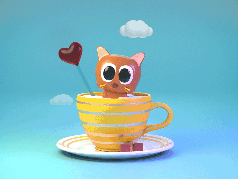 Happy International CAT day 😻😺 3d 3d animation 3d artist 3d cat 3d character 3d pets 3d scene animals animation c4d cat cgi cup of tea cute art illustration kitten milk minimal art motion graphics playful