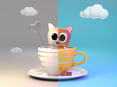 Happy International CAT day 😻😺 3d 3d artist c4d cat clay render illustration kitten motion graphics