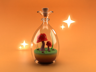 Mushroom Bottle 3d 3d artist blender bottle design game design glass bottle illustration motion graphics mushroom