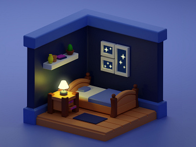 Isometric room night scene