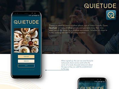 Quietude, adult friendly dining app logodesign uidesign uxdesign vector