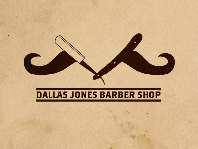 Dallas Jones Barber Shop barber barbershop branding brown identity logo mustache simple stamp texture vector vintage