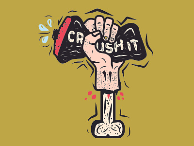 Crush it blood bone bottle crush hand illustration